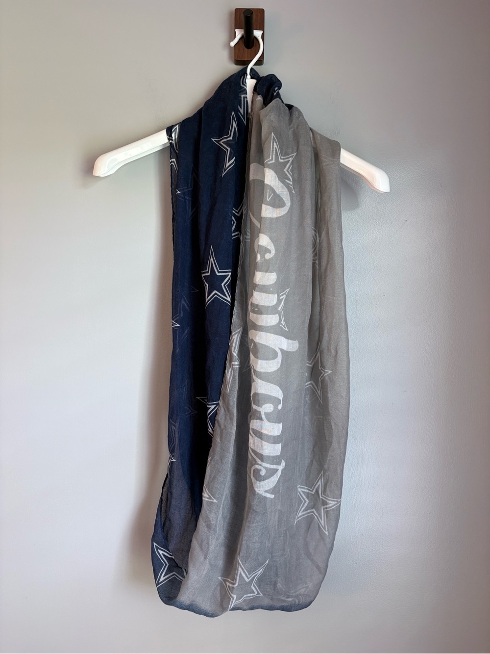 NFL Dallas Cowboys Womens Sheer Infinity Scarf Gray Navy Blue Star Print